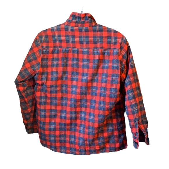 Vintage Quilted Lined Flannel Long Sleeve Plaid Button Up Shacket Unisex Sz L - Picture 2 of 8